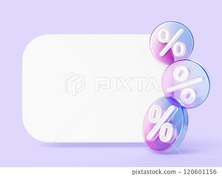 3d white card mockup with glass holographic circle percent sign render. Special offer sale banner frame with label or price tag. Blank discount coupon with percentage icon, promotion. 3D illustration 3d white card mockup with glass holographic circle percent sign render. Special offer sale banner frame with label or price tag. Blank discount coupon with percentage icon, promotion. 3D illustration 120601156