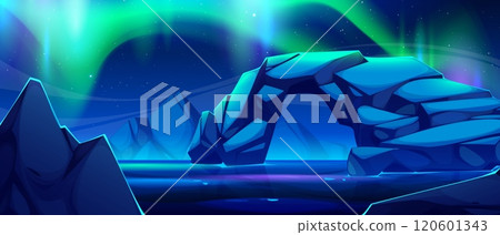 Arctic landscape with Northern Lights. Arctic landscape with Northern Lights. 120601343