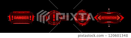 Red illuminated frames with warning signs Red illuminated frames with warning signs 120601348