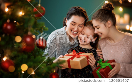 family celebrating Christmas 120601407