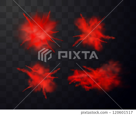 Vector set of red dust explosions on transparent background. Vector set of red dust explosions on transparent background. 120601517