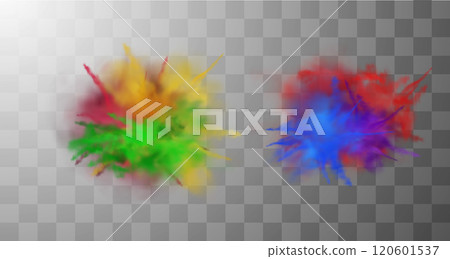 The vector illustration shows a set of Holi neon colors on a transparent background The vector illustration shows a set of Holi neon colors on a transparent background 120601537