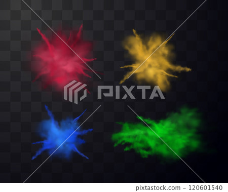 Vector set of sand in red, blue, yellow and green colors on a transparent background 120601540