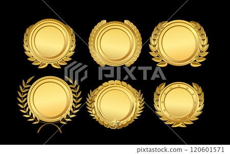 Golden winner badges vector illustration set Golden winner badges vector illustration set 120601571