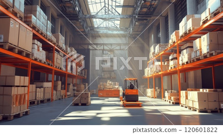 Logistics warehouse and forklift Logistics warehouse and forklift 120601822