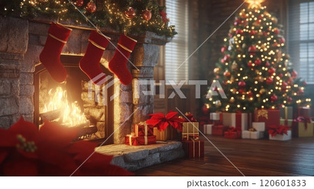 聖誕樹和壁爐的房間 聖誕樹和壁爐的房間 120601833