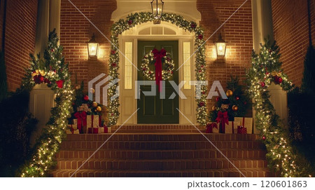 Illuminated Christmas decorations at the entrance 120601863