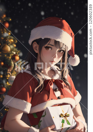 打扮成聖誕老人的女孩，給孩子們的禮物 [AI 生成圖像] 120602389