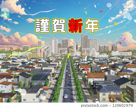 住宅區新年新年CG BG 城市景觀背景 120602979