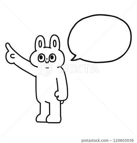 A funny rabbit pointing with a speech bubble - line drawing 120603036