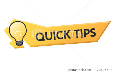 Quick tips icon or symbol with black and yellow color. Lightbulb element suitable for web. Vector illustration for helpful advice, tricks, solution or suggestion concept 120603502