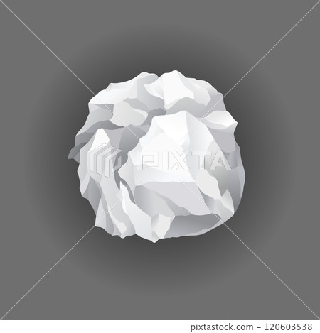 Crumpled paper balls icon. Mistake in document or realistic wrinkled page. Realistic garbage, bad idea symbol. Crushed paper after brainstorming. Vector illustration isolated on gray background 120603538