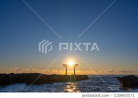 茨城縣大洗町上磯鳥居(日出) 茨城縣大洗町上磯鳥居(日出) 120603571