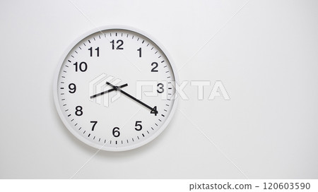 Clean White Clock at 08:20 on Minimalist White Background - Ideal for Time Concepts and Modern Design Clean White Clock at 08:20 on Minimalist White Background - Ideal for Time Concepts and Modern Design 120603590
