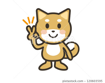 Illustration of a cute dog smiling and making a peace sign 120603595