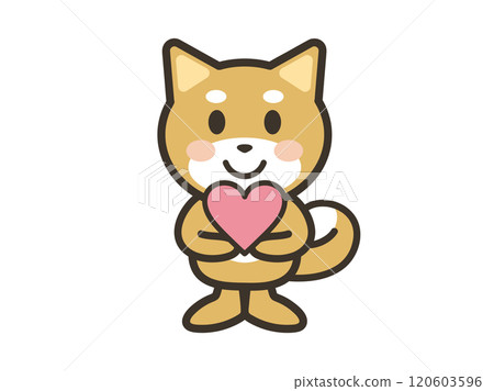 Illustration of a cute dog holding a heart symbol with both hands 120603596