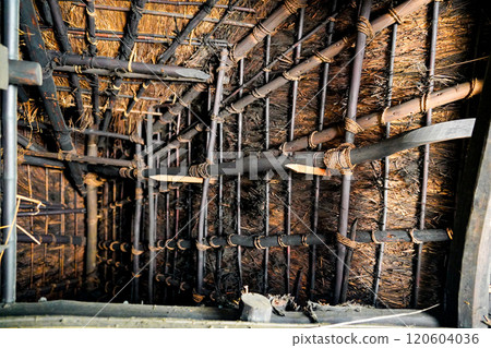 Old Japanese house with thatched roof Old Japanese house with thatched roof 120604036