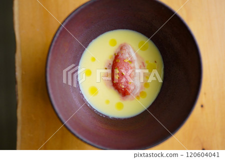 Corn soup and tomato sorbet Corn soup and tomato sorbet 120604041