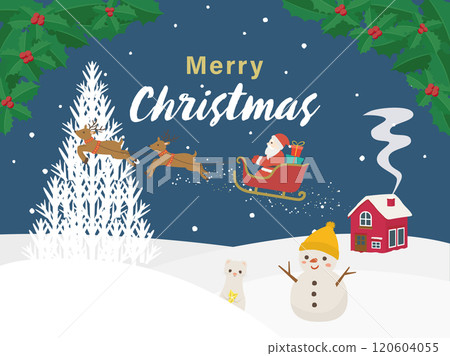 Merry Christmas Flying Santa and Reindeer 120604055