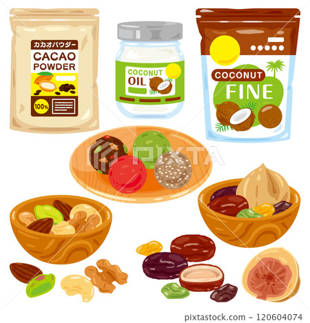 Bliss balls on a plate and a set of ingredients 120604074