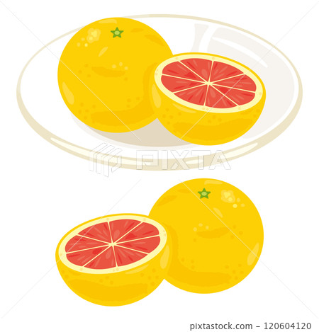 Pink grapefruit set on a plate Pink grapefruit set on a plate 120604120