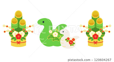 門松和父母和孩子蛇的插圖(向量白色背景新年材料) 門松和父母和孩子蛇的插圖(向量白色背景新年材料) 120604267