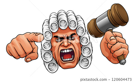 Angry Judge Hammer Gavel Cartoon Character 120604473