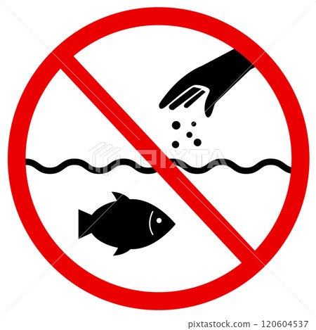 do not feed fishes and wildlife animals sign. prohibiting throwing food into water. Please Do not feed fishes. flat style. 120604537