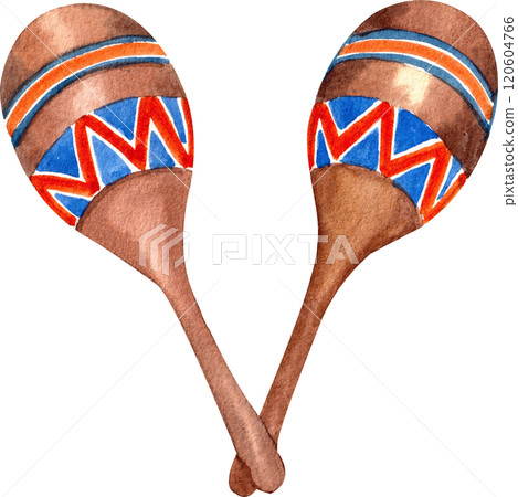 Maracas musical intrument,Hand-drawn watercolor painting illustration 120604766