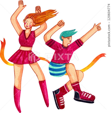 Men and women are dancing together,Hand-drawn watercolor painting illustration Men and women are dancing together,Hand-drawn watercolor painting illustration 120604774