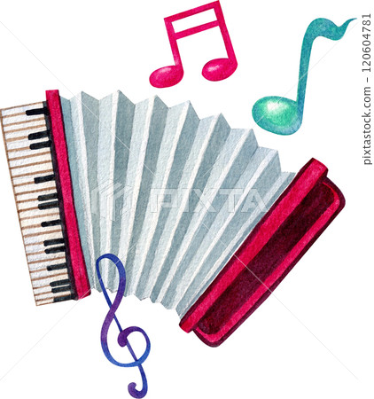 Accordion with musical notes,Hand-drawn watercolor painting illustration 120604781