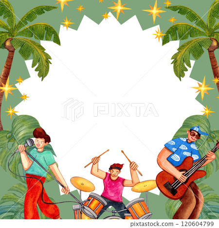 Music festival have music band enjoyful ,Hand-drawn watercolor square frame 120604799