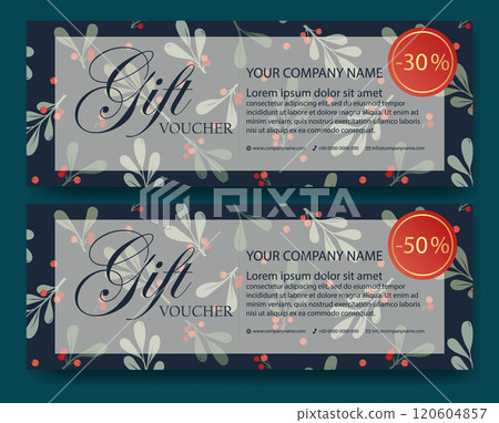 Red and blue christmas holiday voucher design. Xmas gift certificate with omella. Merry Christmas sale Red and blue christmas holiday voucher design. Xmas gift certificate with omella. Merry Christmas sale 120604857