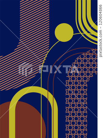 Abstract mid century poster with geometric neutral shapes. Modern boho minimalist art Abstract mid century poster with geometric neutral shapes. Modern boho minimalist art 120604866