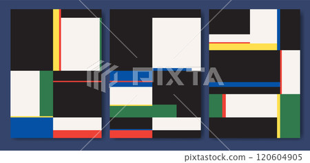 Abstract mid century poster set with geometric shapes. Modern boho minimalist art collection Abstract mid century poster set with geometric shapes. Modern boho minimalist art collection 120604905