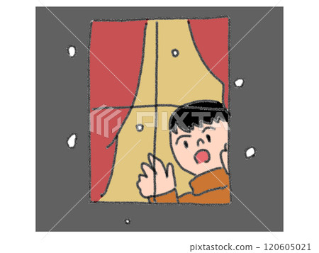 以鉛筆畫風格透過窗戶看雪的插圖 120605021