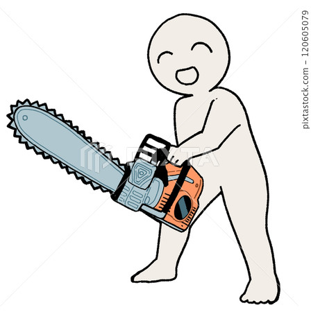 Person holding a chainsaw Person holding a chainsaw 120605079
