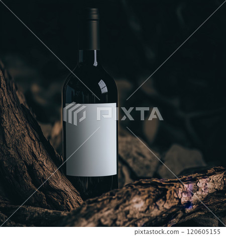An Elegant and Refined Red Wine Bottle Beautifully Presented on a Rustic Wooden Background 120605155