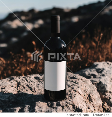 An Elegant Wine Bottle is Beautifully Surrounded by Natural Scenic Beauty and Landscape An Elegant Wine Bottle is Beautifully Surrounded by Natural Scenic Beauty and Landscape 120605156
