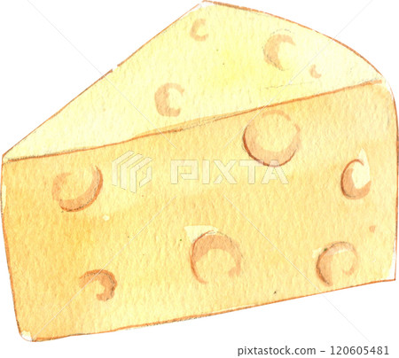 Triangular cheese, Hand Drawn Illustration Watercolor paintin 120605481