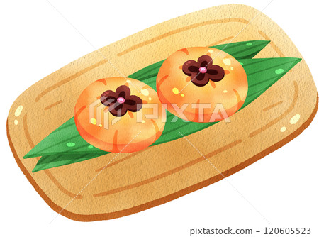 Persimmon Nerikiri Japanese dessert, watercolor digital painting hand drawn 120605523