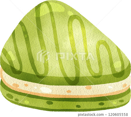 Matcha white chocolate cake , Japanese Dessert, watercolor digital painting hand-drawn illustration 120605558