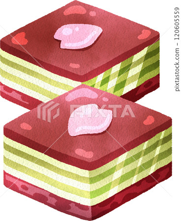 Yokan red bean and matcha jelly , Japanese Dessert,hand-drawn illustration 120605559