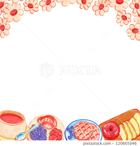 Square frame of food for a picnic, watercolor painting hand-drawn illustration Square frame of food for a picnic, watercolor painting hand-drawn illustration 120605846