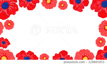 Horizontal frame of cute red flowers, watercolor painting hand-drawn illustration Horizontal frame of cute red flowers, watercolor painting hand-drawn illustration 120605853
