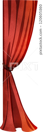 Red Long Drapes Tied, Hand Drawn Illustration Watercolor Red Long Drapes Tied, Hand Drawn Illustration Watercolor 120605860