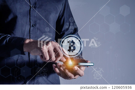 investors using mobile phones to trade cryptocurrencies online using the internet and networks 120605936