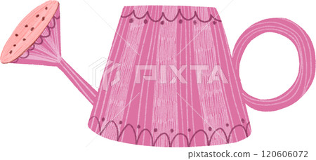 Cute Pink Watering Can with Pattern, hand-drawn digital painting illustration 120606072