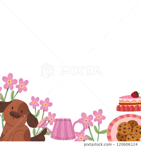 spring tea time, hand-drawn digital painting frame design 120606124