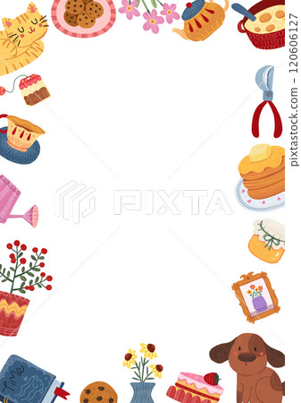spring tea time, hand-drawn digital painting frame design 120606127